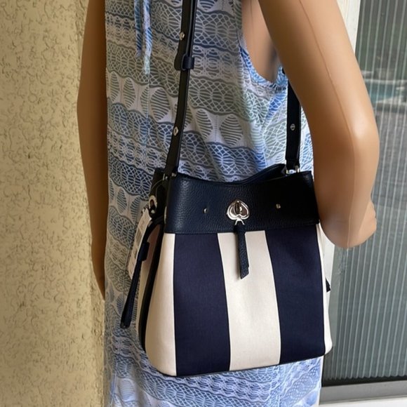 Kate Spade Marti Small Bucket Bag Even Stripe Blazer Blue - Picture 15 of 16